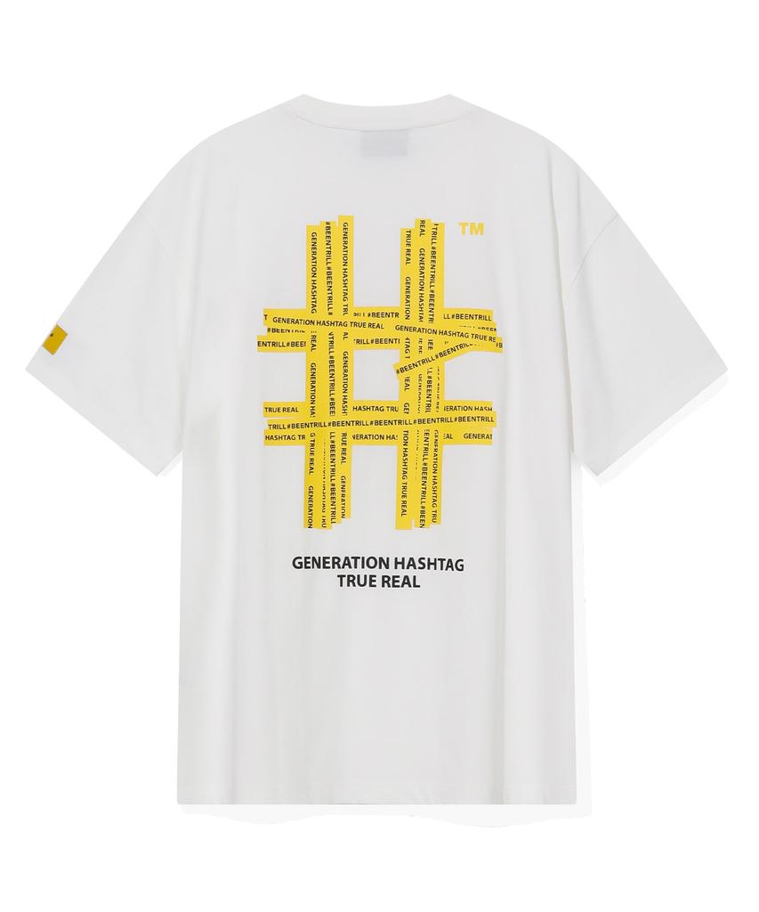 BEENTRILL Taping Hashtag Oversized Short Sleeve T-Shirt (Off-White)