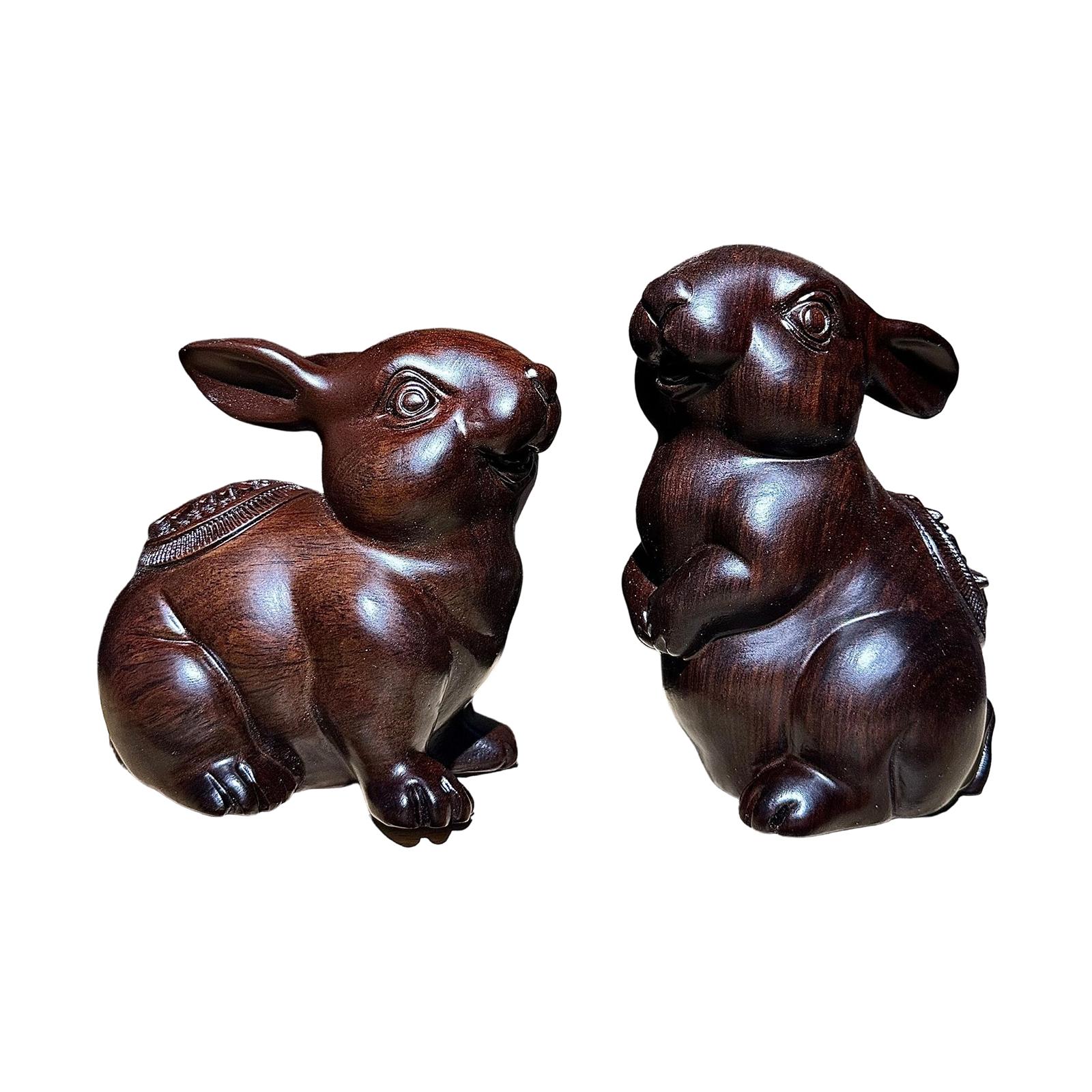 

2 шт. Деревянная резная фигурка кролика Декоративное украшение Милое украшение Фигурка животного для стола Коллекционная для гостиной темно-коричневого