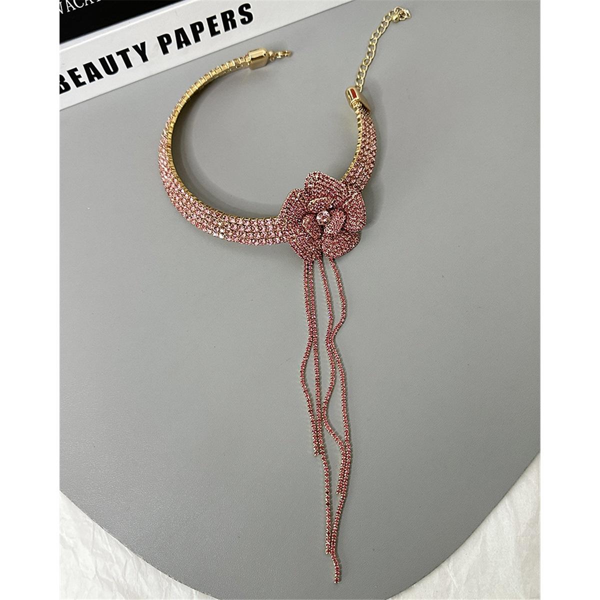 

Tooxika Полностью бриллиантовое многослойное ожерелье-воротник с кисточками в виде цветов с бриллиантами-вспышками, женское, легкая роскошь, свадебное, для званого ужина красный