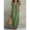 Women Ruffle V Neck Sleeveless Linen Maxi Dress Loose Casual Long Dress With Pockets Summer Beach Dress