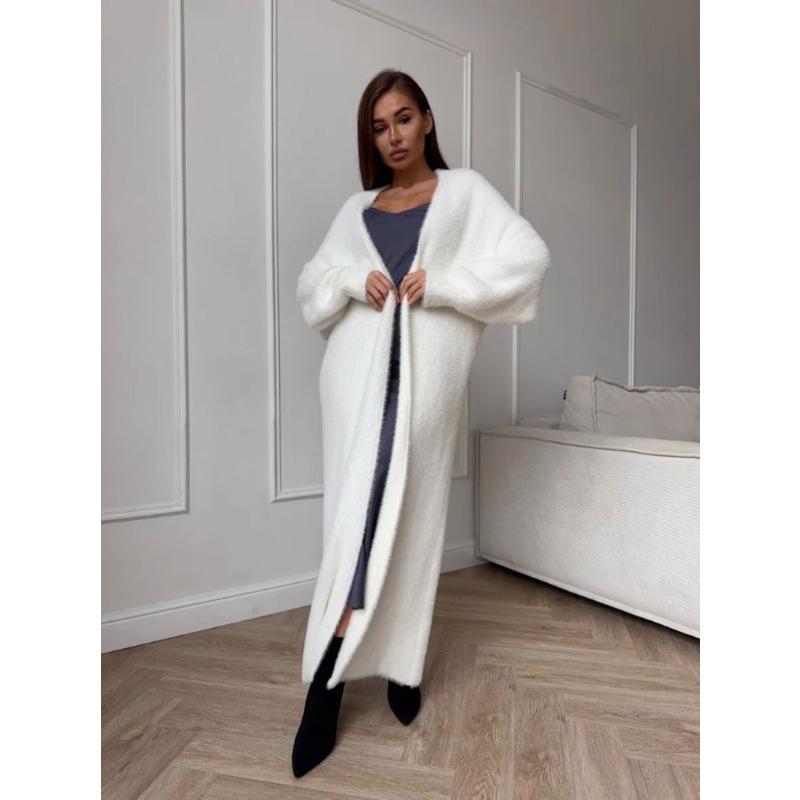 Imitation Mink White Knitted Sweater Cardigan Coat Women's Autumn and Winter Loose Plush Fluffy Long Cardigan