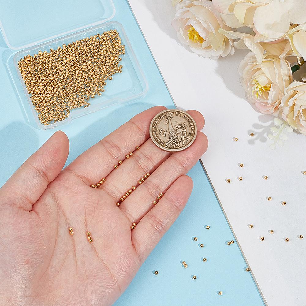 600Pcs Brass Spacer Beads, Long-Lasting Plated, Round, Real 18K Gold Plated, 2mm, Hole: 0.5mm