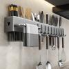 Grey 30/40cm Wall Mounted Kitchen Organizer Rack Multifunctional Knife Holder with Towel Hanger Utensils Storage Shelf