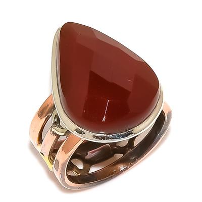 Natural Carnelian Gemstone Two Tone 925 Sterling Silver Jewelry Ring S.6.5 V6l73