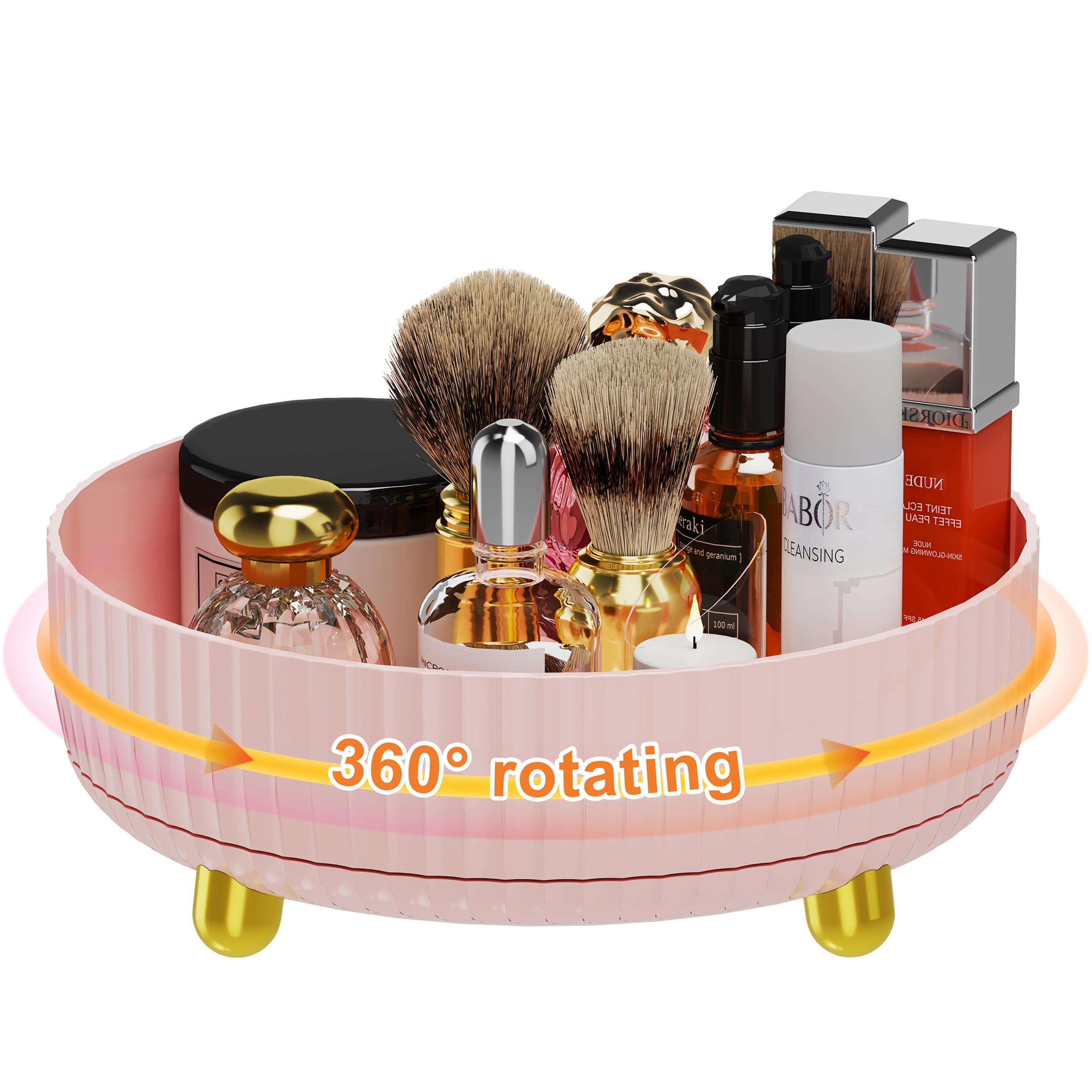 

Вместительный вращающийся на 360 градусов органайзер для косметики и духов - изящный черный лоток для хранения с золотистыми акцентами, ребристый край для устойчивости