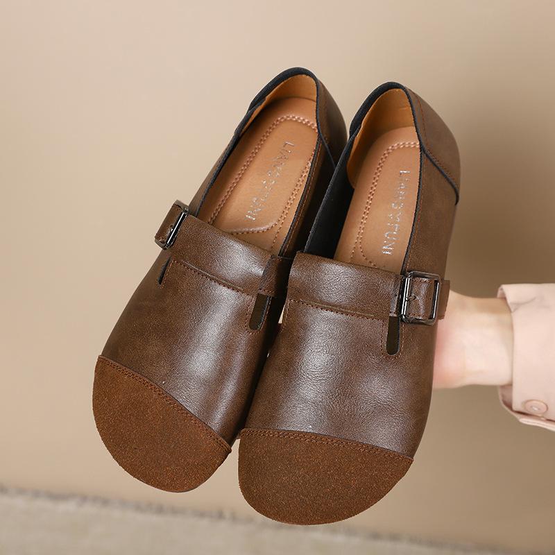 New middle-aged and old mother shoes, women's beef tendon sole, flat bottom, shallow mouth, Doudou shoes, one pedal, lazy women's single shoes