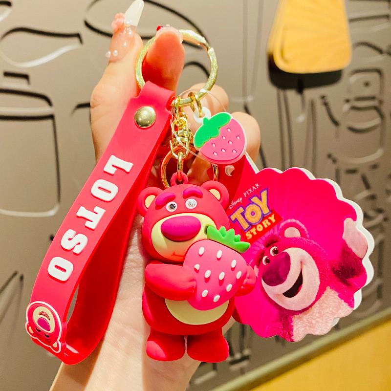 Adorable Strawberry Bear Keychain Pvc Material Car Bag Accessories Creative Cartoon Gift Hug