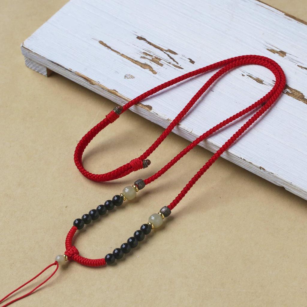 925 Sterling Silver Cinnabar Agate & Hetian Jade Handmade Pendant Necklace