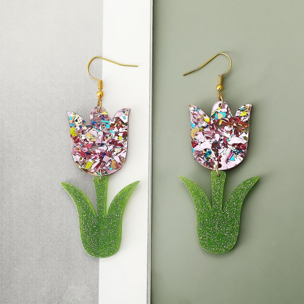 Environmentally Friendly Acrylic Earrings, Fashionable Tulip Flower Shape Earrings, Earrings Batch