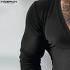 INCERUN Men Deep V Neck Long Sleeve Tops Knitted Fitted Undershirts