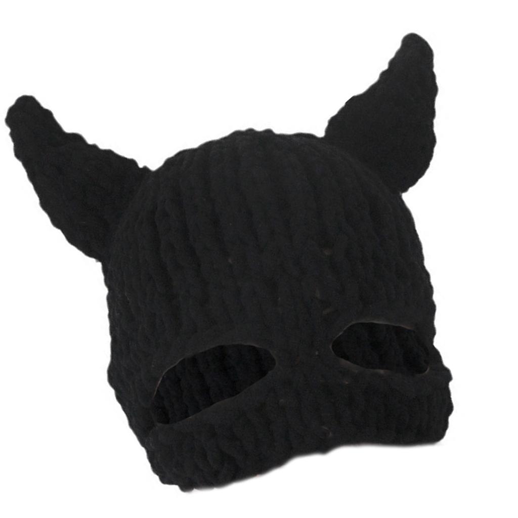 Half Facecover Hat for Women Men Fashion Knitted Horned Hat Winter Warm Windproof Hat Masquerades Party Props Headwear