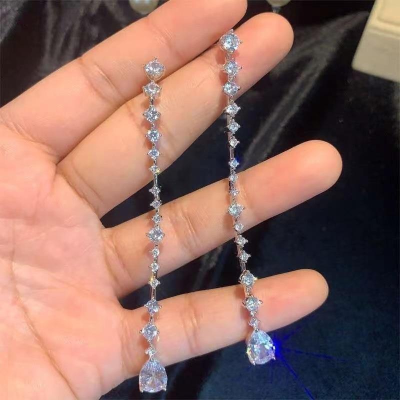 ZAKOL Elegant Imitation Zircons Long Dangle Earrings for Women Sliver Color Luxury Wedding Zircon Bridal Ear Accessories