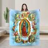 Virgin Mary Cherubs Rose Warm Soft Blankets  Picnic Plush Throw Blanket Print Bedroom Flannel Bedspread Sofa Bed Cover