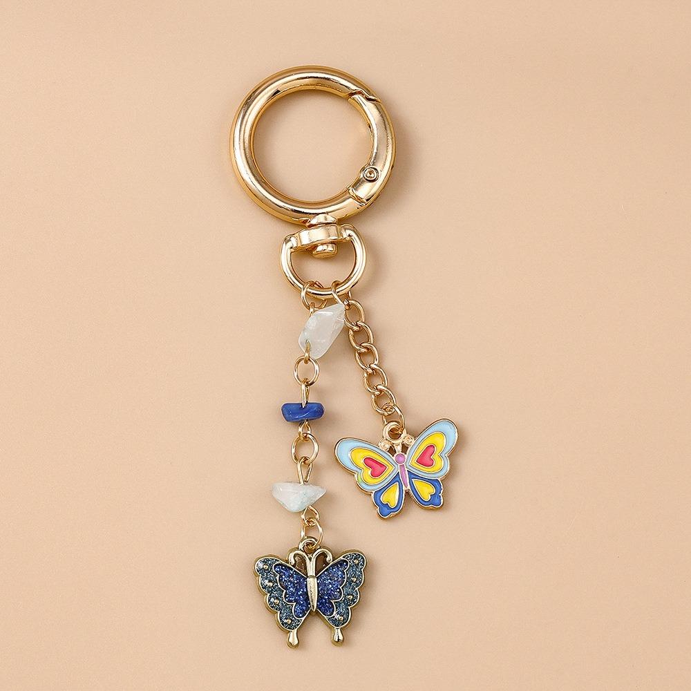 Zinc Zinc Alloy Flower Pendant Hanger Heart Key Ring Cute Enamel Butterfly Keychain  Bag Pendant синий