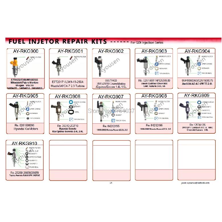 10 Sets Fuel Injector Repair Kit For Parts #117113124 FJ10045 For Chevy  Car Replacement  (AY-RK403)