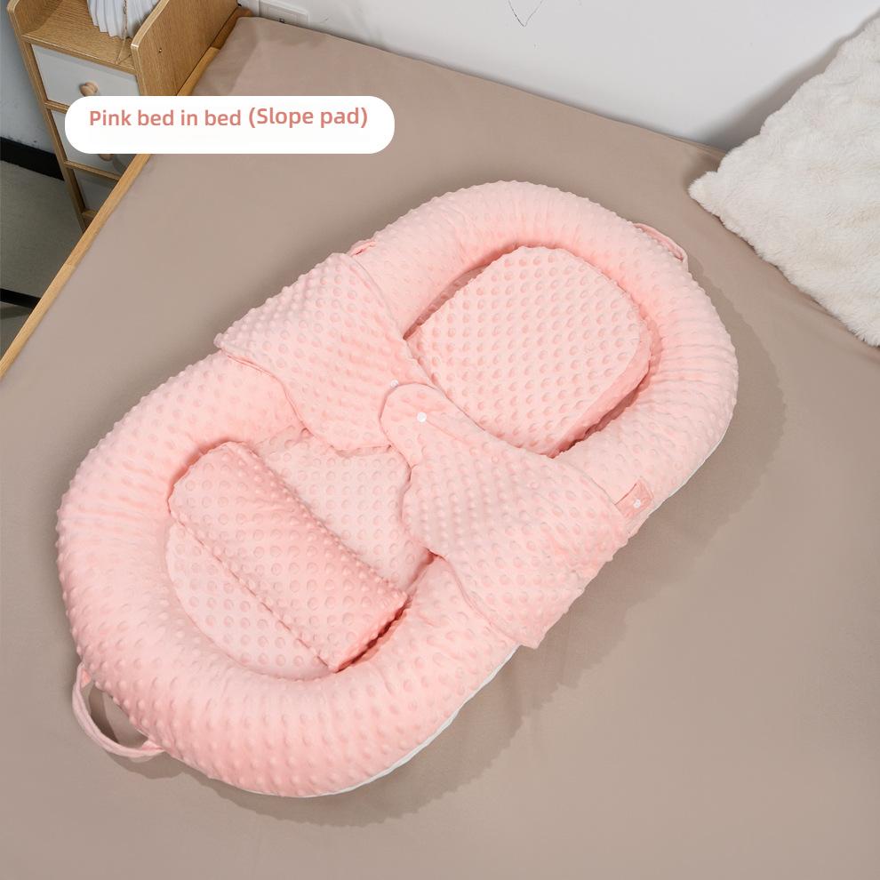 Newborns Soothing Crib with Slope Pad & Leg Rest and Toy Stand Rack for Comfort Nest Bed