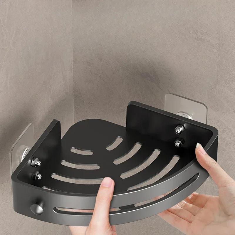 

Полка для шампуня, полка для ванной комнаты, органайзер для хранения косметики из алюминиевого сплава, аксессуары для душа, настенная угловая полка без сверла чёрный