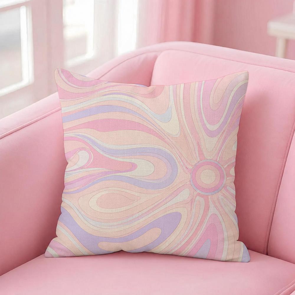 Art Pastel Pink Liquid Marble Cushion Cover Pink Linen Texture Cushion Cover Double Sided Invisible Zipper Deco