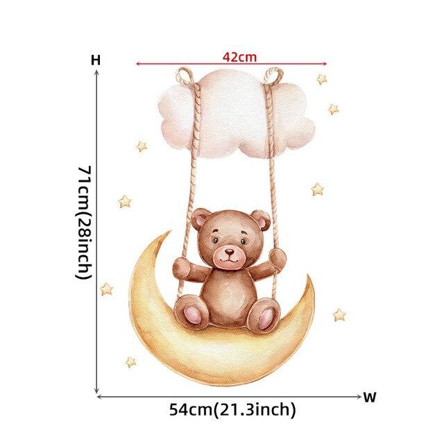 Cute Cartoon Bear Bunny Star Moon Wall Stickers for Kids Rooms Baby Room Wall Decor Wallpaper Girls Boys Bedroom Nursery Sticker