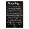 Tin Sign Never Forget Inspirational Quote Metal Plaque Vintage Retro Wall Decor for Home Office Cafe Bar Garage Motivational Sa