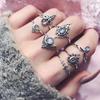 7 Piezas/Set Mujer Oro Punk Vintage Gema Anillos para Nudillos Tribal Étnico Hippie Piedra Set de Anillos para Articulaciones Regalo