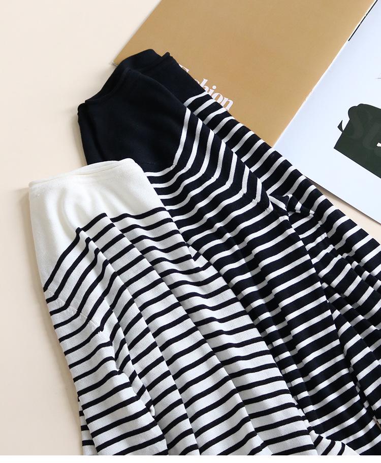 Tangge Women's Silk Lyocell Striped Long Sleeve Crew Neck T-Shirt