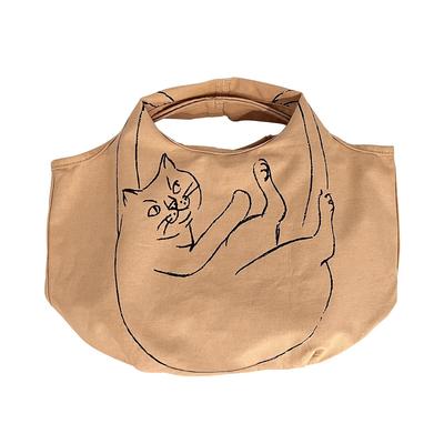 1191 Cat Pattern Cotton Small Eco Bag NA Lou Shopper Mini Marche [Rootote] (Skořice)