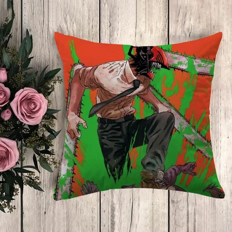 Anime Pillow Chainsaw Man Throw Pillows Pilow Cases Decorative Pillowcase Fall Decor Cushion Cover Car Decoration
