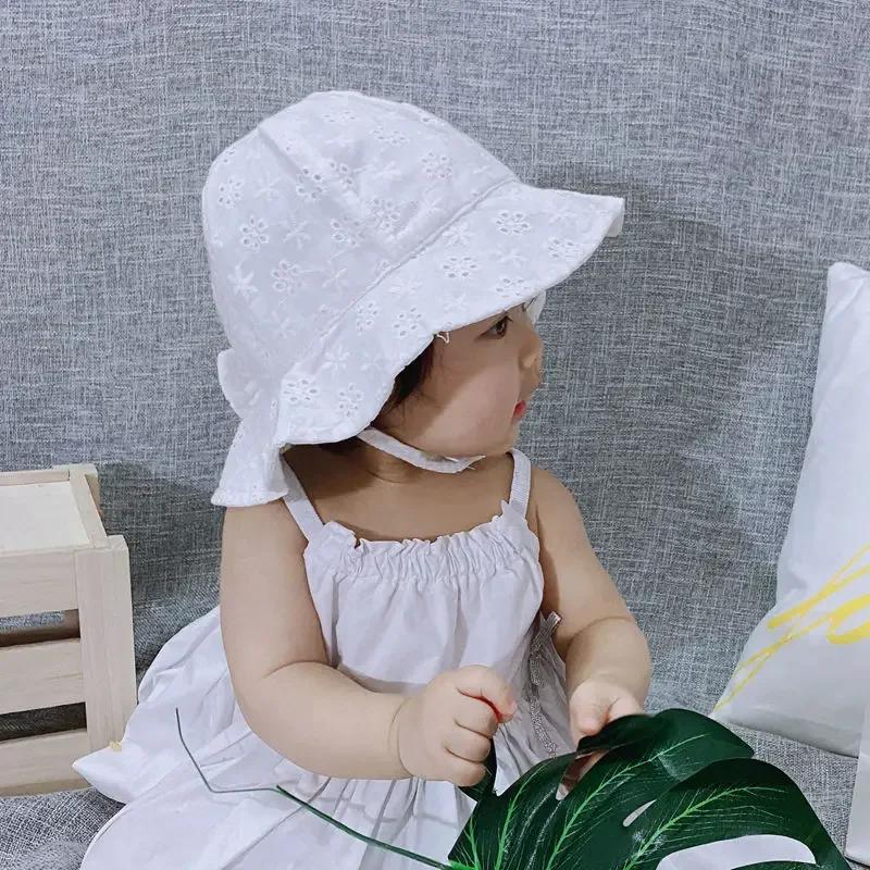 Summer Outdoor Baby Bucket Hat Embroidery Flower Bow Fisherman Sun Hats For Infant Girls Princess Breathable Beach Cap