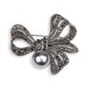 Gunmetal Retro Rhinestone & Pearl Bow Brooch Corsage for Women
