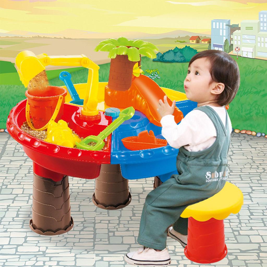 Kids Sand Water Table Play Set, Outdoor/Indoor Sandbox Toy Beach Toys Tools, 4-in-1 Activity Table for Toddlers, Summer Backyard Beach Toy for Kids 3+