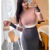 Sweet Round Neck Slim Fit Striped Knitted Sexy Dress Women Autumn and Winter Sweater Dresses for Women Fashion Long Sleeve Casual Ladies Dress 25965