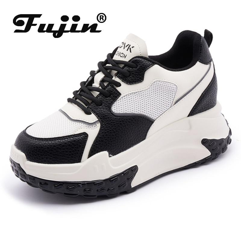

Fujin/7,5 см, массивные кроссовки из натуральной кожи, лето-весна, хит продаж, женская осенняя обувь на танкетке на платформе, повседневная модная обувь с воздушной сеткой