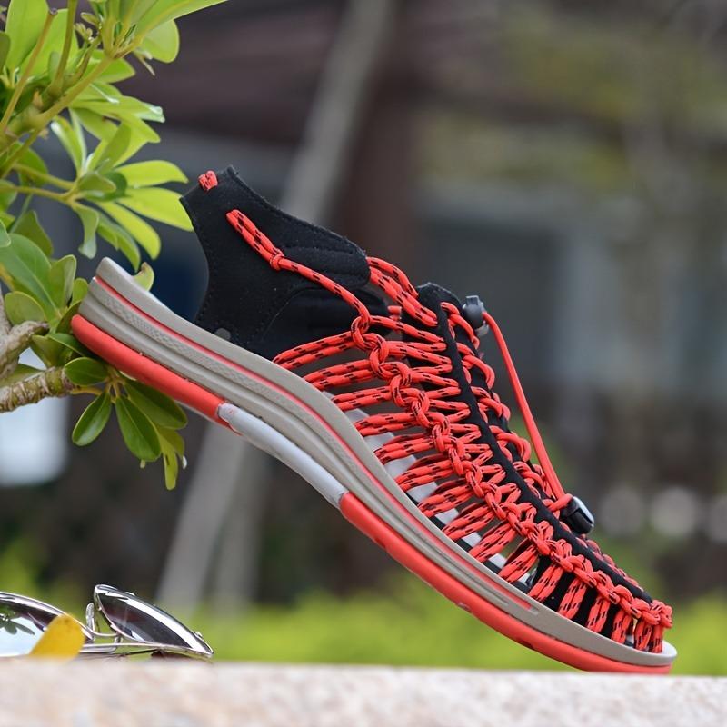 Men's Knitted Closed Toe Summer Sandals, Breathable and Non Slip Shoes with Elastic Shoelaces, Suitable for Outdoor Leisure, Spring and Summer Wear