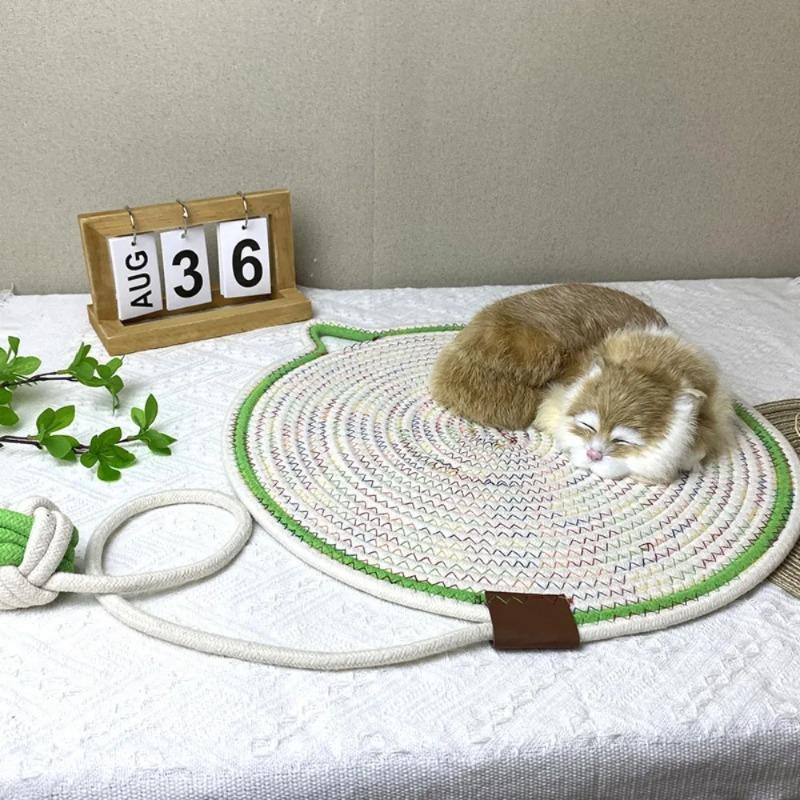 Cotton Rope Woven Cat Scratching Mat and Toy Ball Combo Cat Sleeping Pad Scratch-Resistant Wear-Resistant Washable Pet Mat