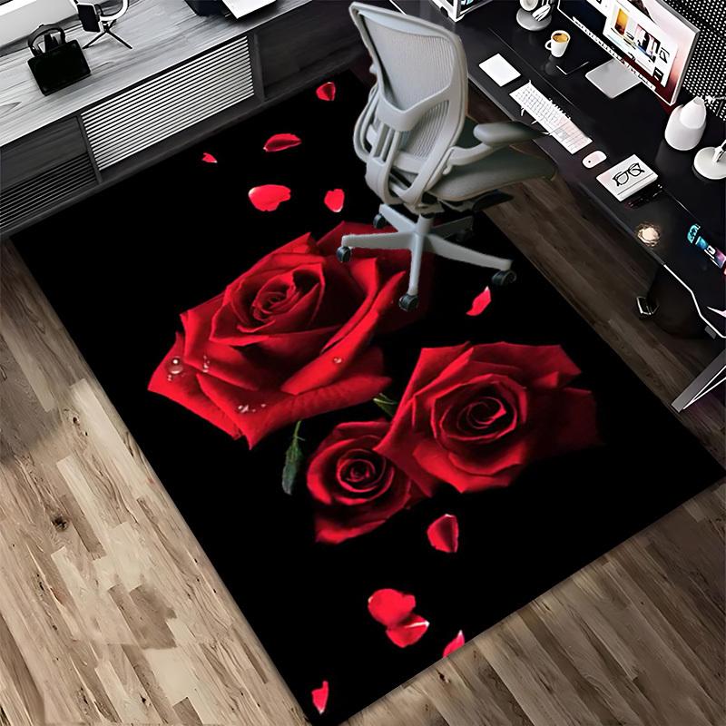 Rose Petals Crystal Velvet Office chair mat Area Rug - Non-Slip, Floor Mat, Office Desk Chair Rugs,Christmas Gift-1106243