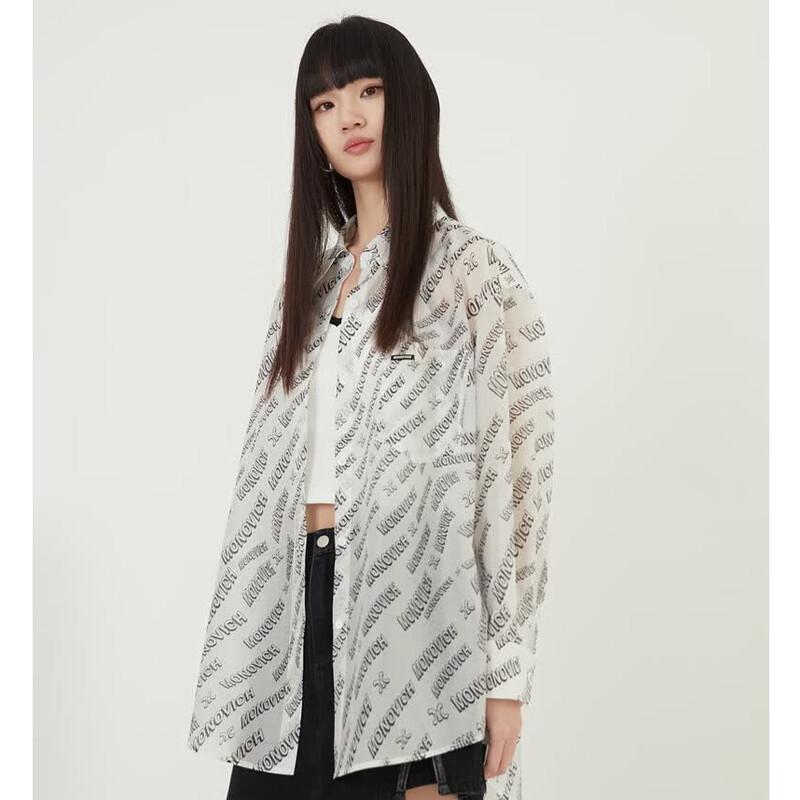 MONOVICH Letter Print Loose Fit Long Sleeve Shirt L белый