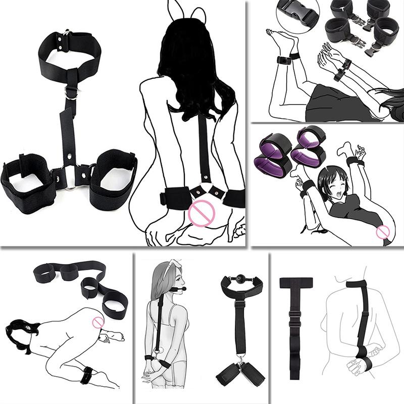 Bondage Kit Back Restraints Fetish Erotic Sex Toys For Couples Woman Female Slave Collars Handcuffs Necklace  Adult Games