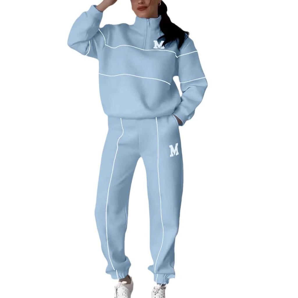 2024 Women's Trendy Letter Heat Transfer Sweatshirt & Long Pants Casual Sports Set