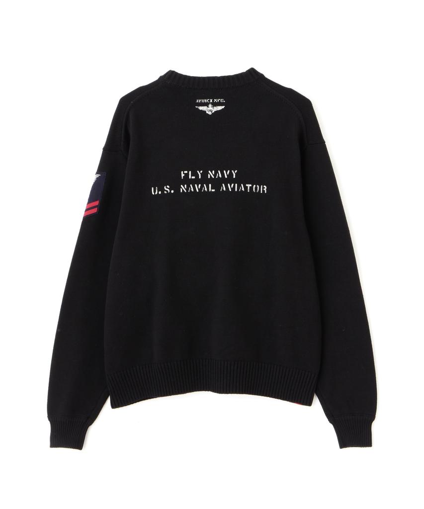 AVIREX Naval Crewneck Knit Sweater Men's M 010 Black 783-3932006