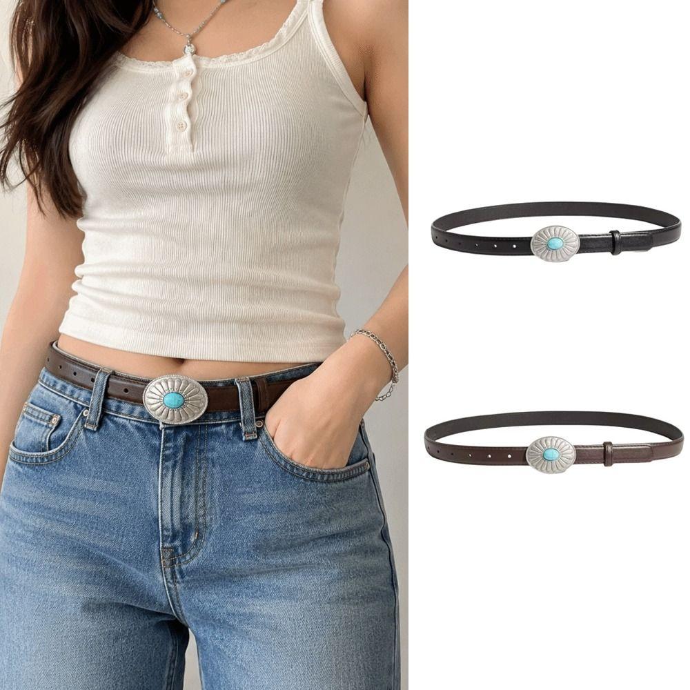 Silver Buckle Women's Belt Simple Waist Strap Fashion Waist Belt Dress Decoration