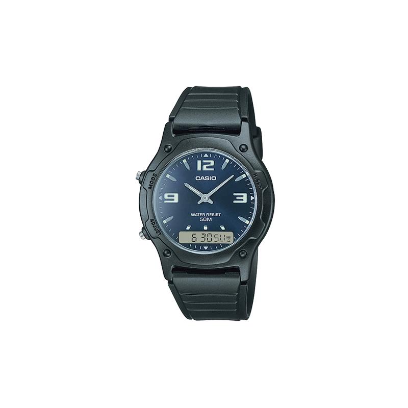 

Casio CASIOYOUTH series-disc dual display simple classic pointer dual display multi-function quartz movement Japanese and Korean watch AW-49HE-2A синий