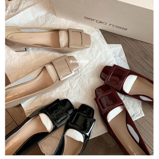 

[Shei Su Yinyin] Princess Daisy~ Classic tortoiseshell square buckle square head thick heel gentle wind single shoes women commute 40 червоний