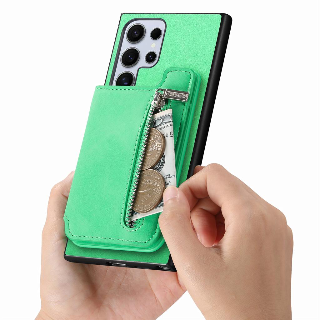 For Samsung Galaxy S25 Ultra Case Magnetic Detachable Zipper Card Holder Leather Phone Back Cover