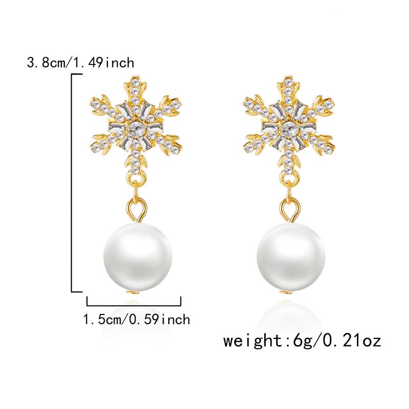 Imitation Pearl Christmas Snowflake Earrings Stud For Women Bridal Sparkling Zirconia Light Luxury Wedding Party Jewelry Gift