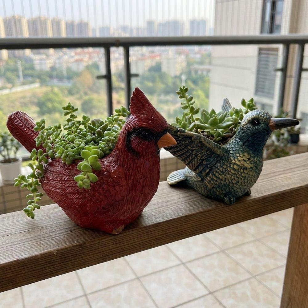 Resin Lively Bird Plant Pot Hummingbirds with Drainage Hole Succulent Pot Wear-resistant Novelty Style Flower Pot Tabletop Decor