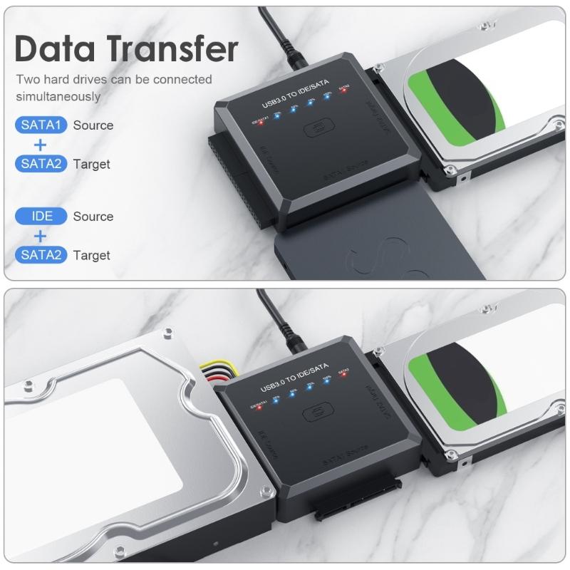 Multifunktions-Festplatten-Schnittstellen-Adapter, USB 3.0 auf SATAs/IDE für 2,5"/3,5" Laufwerke mit One-Touch-Backup, Netzteil im Lieferumfang enthalten