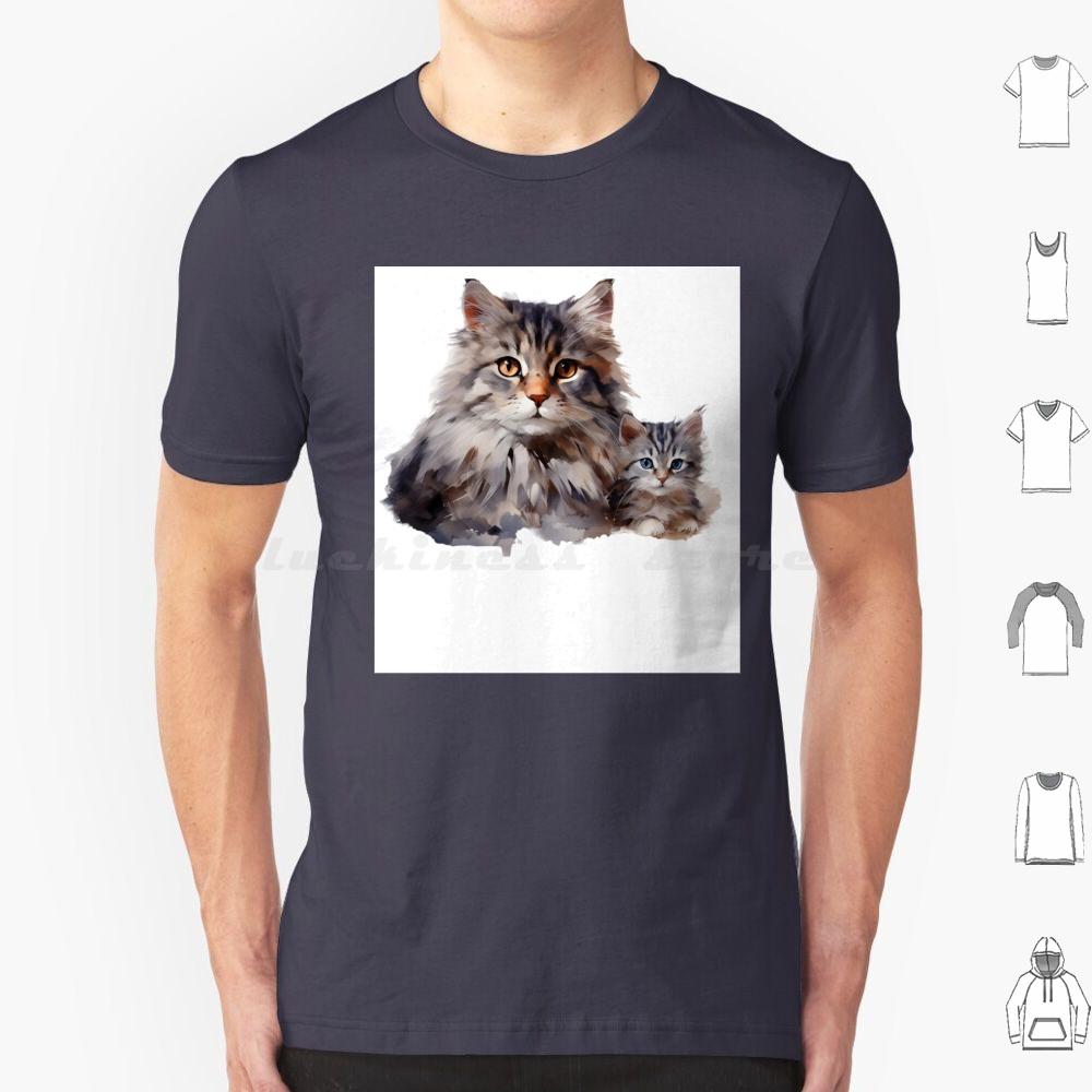 Loving Mother Cat And Her Playful Kitten T Shirt Cotton Men Women DIY Print Cat Illustration Mother Cat And Kitten Cute Cat