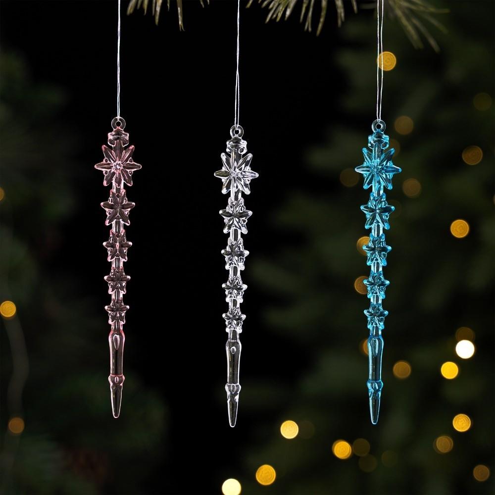 12pcs Transparent Snowflakes Ice Strip Pendants Xmas Tree Hanging Ornaments Wedding Supplies