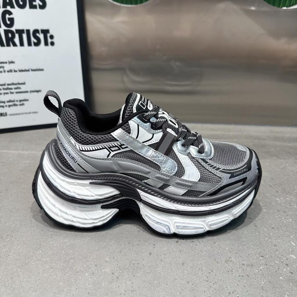 Paris shoes women's spring new muffin thick-soled heightening women's shoes leather mesh casual sports shoes